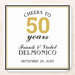 Cheers tot 50 jaar bruiloft Jubileum Gold Kartonnen Onderzetters