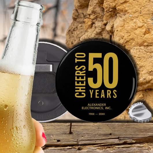 Cheers tot 50 jaar Business Jubileum Button Flesopener