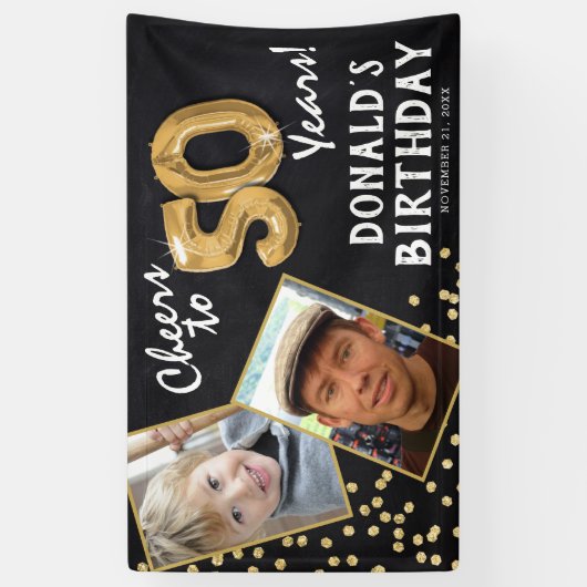 Cheers tot 50 jaar Gold Balloon 2 Foto van zaterda Spandoek (Verticaal)