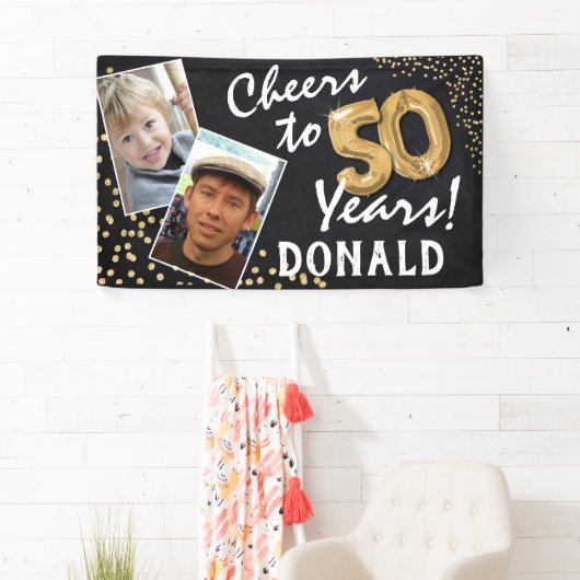 Cheers tot 50 jaar! Goudballonnen Foto's van afgel Spandoek (Insitu)