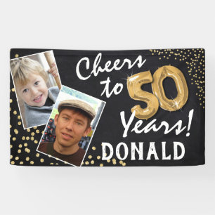 Cheers tot 50 jaar! Goudballonnen Foto's van afgel Spandoek