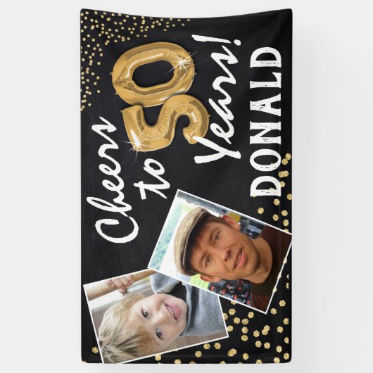 Cheers tot 50 jaar! Goudballonnen Foto's van afgel Spandoek (Verticaal)