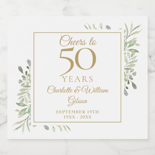 Cheers tot 50 jaar Jubileum Greenery Sparkling Wijnetiket (Enkel label)