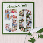 Cheers tot 50 jaar Nummer 50 Photo Collage Square Legpuzzel<br><div class="desc">Zeg Cheers aan 50 Jaar met een puzzel van de douanefoto voor een uniek 50e verjaardagsgeschenk. Het fotomalplaatje is opstelling voor u om uw foto's toe te voegen die in de vorm van een aantal 50 zullen worden getoond. De fotocollage heeft een verscheidenheid van landschap, vierkant en portretfoto's, die u...</div>