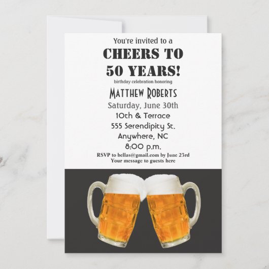 Cheers tot 50 jaar uitnodiging op 50e verjaardag (Voorkant)