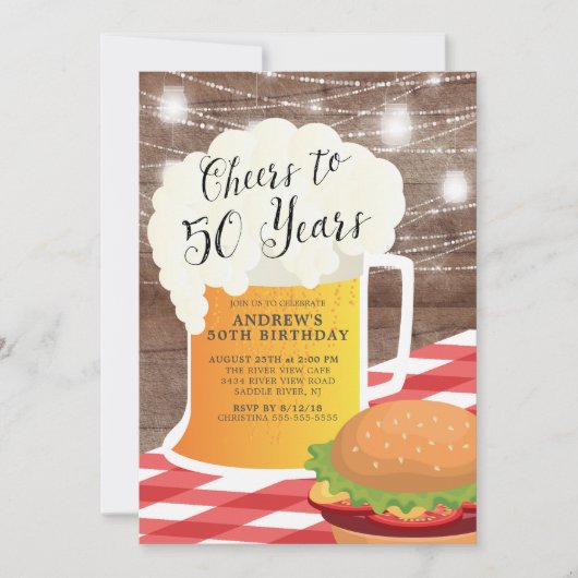 Cheers tot 50 jaar uitnodiging op 50e verjaardag (Voorkant)