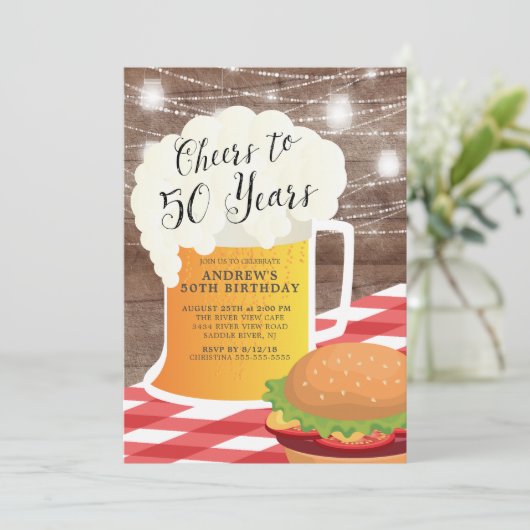 Cheers tot 50 jaar uitnodiging op 50e verjaardag (Staand voorkant)