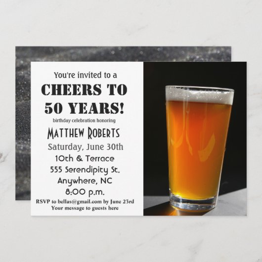 Cheers tot 50 jaar uitnodiging op 50e verjaardag (Voorkant / Achterkant)