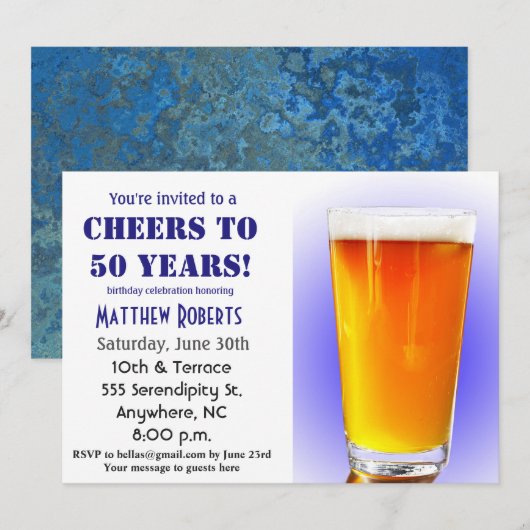 Cheers tot 50 jaar uitnodiging op 50e verjaardag (Voorkant / Achterkant)