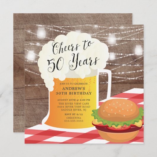 Cheers tot 50 jaar uitnodiging op verjaardag (Voorkant / Achterkant)