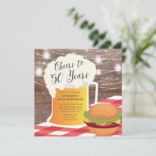 Cheers tot 50 jaar uitnodiging op verjaardag (Staand voorkant)