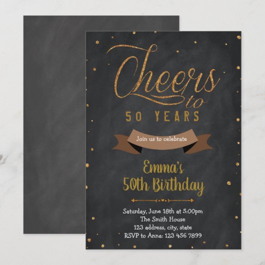 Cheers tot 50 jaar uitnodiging voor volwassen verj (Voorkant / Achterkant)
