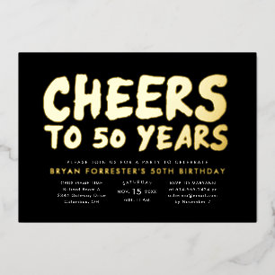 Cheers tot 50 jaar vijftigste verjaardag folie uitnodiging