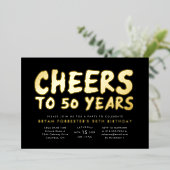 Cheers tot 50 jaar vijftigste verjaardag folie uitnodiging (Staand Voorkant)