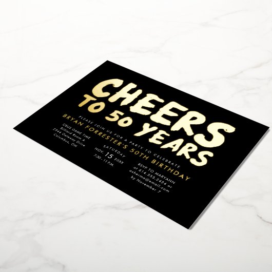 Cheers tot 50 jaar vijftigste verjaardag folie uitnodiging (Gedraaid)