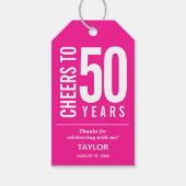 Cheers tot 50 jaar warme roze feestbevoordeling cadeaulabel (Voorkant)