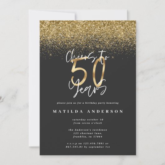 Cheers tot 50 jaar zwart en goudglitter modern