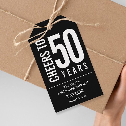Cheers tot 50 jaar zwart feest cadeaulabel