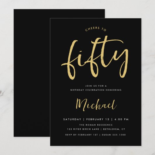 Cheers tot 50-jarige zwarte goudmijlpaal kaart (Voorkant / Achterkant)