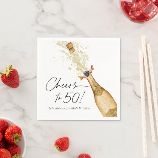 Cheers tot 50e verjaardag, gepersonaliseerd papier servet (Insitu)