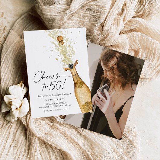 Cheers tot 50th Birthday Photo Invitation Kaart