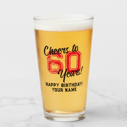 Cheers tot 60 jaar 60th Birthday bierglass gift Glas (Voorkant gevuld)
