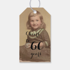 Cheers tot 60 jaar! Birthday Photo Black Script Cadeaulabel