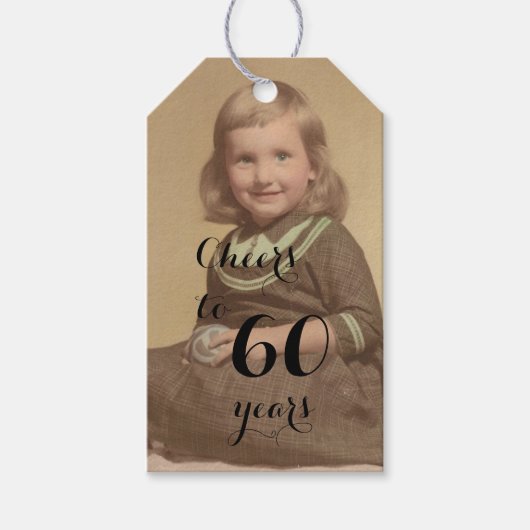 Cheers tot 60 jaar! Birthday Photo Black Script Cadeaulabel (Voorkant)