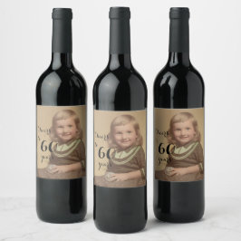 Cheers tot 60 jaar! Birthday Photo Black Script Wijn Etiket
