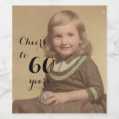Cheers tot 60 jaar! Birthday Photo Black Script Wijn Etiket (Enkel label)