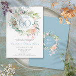 Cheers tot 60 jaar diamanten Jubileum Floral Kaart<br><div class="desc">Een botanische uitnodiging ter gelegenheid van de 60ste bruiloft,  die kan worden gepersonaliseerd met je speciale verjaardagsgegevens. Op de achterzijde staat een matchende bloemkool die je jubileumdata in elegante tekst op een diamantblauwe achtergrond plaatst. Ontworpen door: Thisnotme©</div>