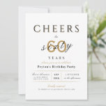 Cheers tot 60 jaar elegante moderne schoolverjaard kaart<br><div class="desc">Moderne klaschouwers tot 60 jaar verjaardagsuitnodiging beschikken over stijlvol script en typografie met uw partijdetails in gesofisticeerd goud,  zwart-wit,  eenvoudig en elegant,  geweldig voor een 60e verjaardagsfeestje of een andere leeftijd.</div>