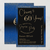 Cheers tot 60 jaar Verrassingsdag goud & blauw Kaart (Voorkant / Achterkant)