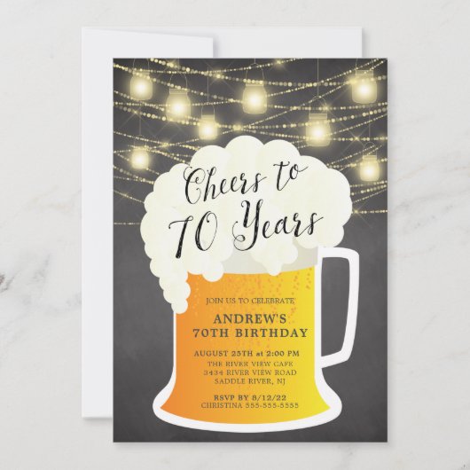 Cheers tot 70 jaar 70th Birthday Uitnodiging (Voorkant)