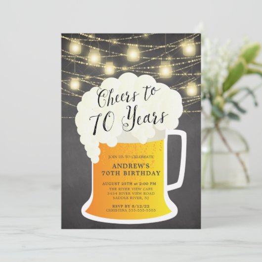 Cheers tot 70 jaar 70th Birthday Uitnodiging (Staand voorkant)