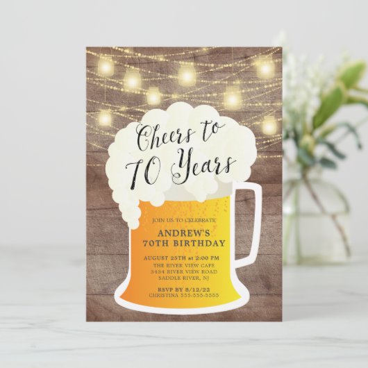 Cheers tot 70 jaar 70th Birthday Uitnodiging (Staand voorkant)