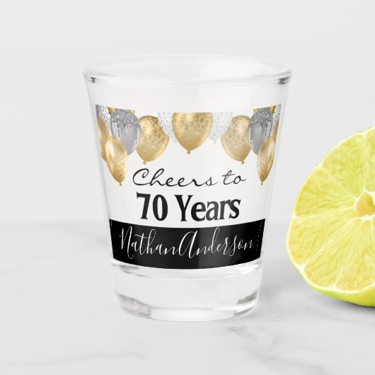 Cheers tot 70 jaar gepersonaliseerde Birthday Shot Shot Glas (Voorkant)