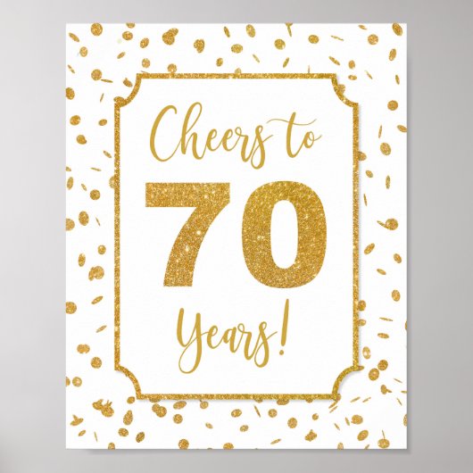 Cheers tot 70 jaar Gold Confetti Birthday Sign Poster (Voorkant)