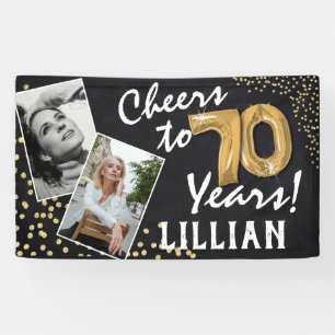 Cheers tot 70 jaar! Goudballonnen Foto's van afgel Spandoek