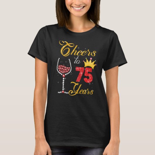 Cheers tot 75 jaar 1948 75th Birthday Wine Diamond T-shirt (Voorkant)