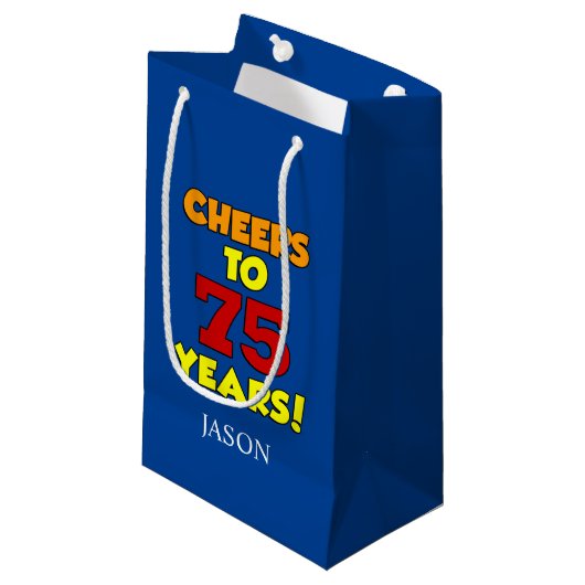 Cheers tot 75 jaar gepersonaliseerd 75e verjaardag klein cadeauzakje (Voorkant Gekanteld)