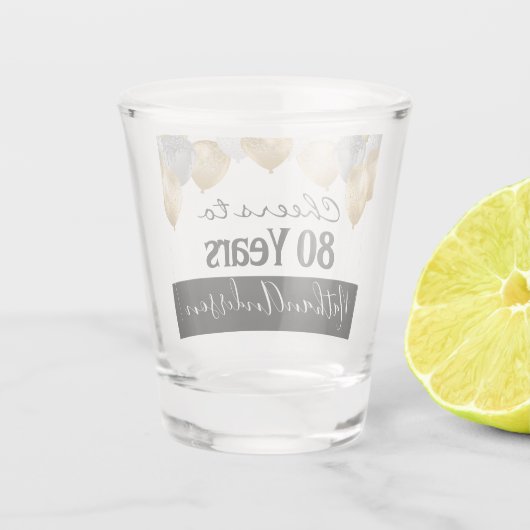 Cheers tot 80 jaar gepersonaliseerde Birthday Shot Shot Glas (Achterkant)