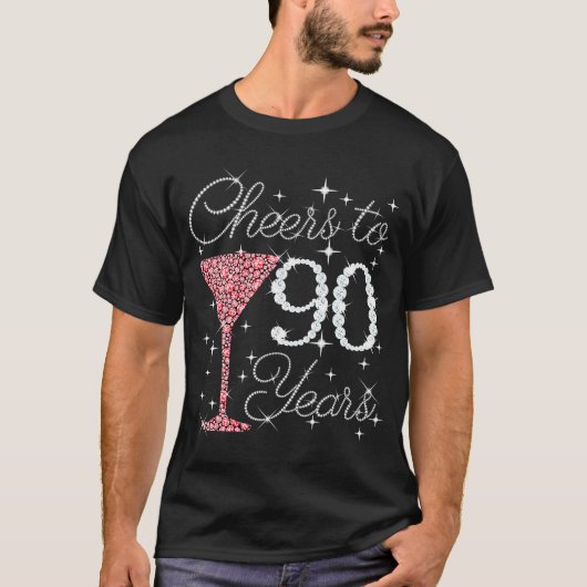 Cheers tot 90 jaar oude, gelukkige 90e verjaardag  t-shirt (Voorkant)