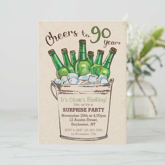 Cheers tot 90 jaar uitnodiging (Staand voorkant)