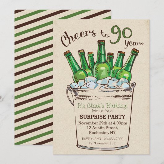 Cheers tot 90 jaar uitnodiging (Voorkant / Achterkant)