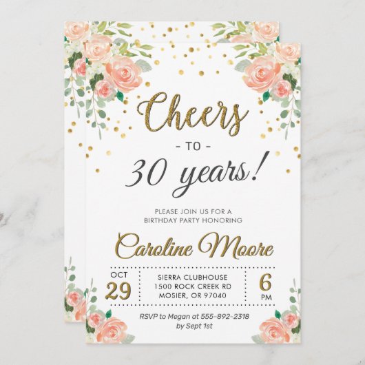 Cheers tot dertig jaar Dames 30e verjaardag Kaart (Voorkant / Achterkant)