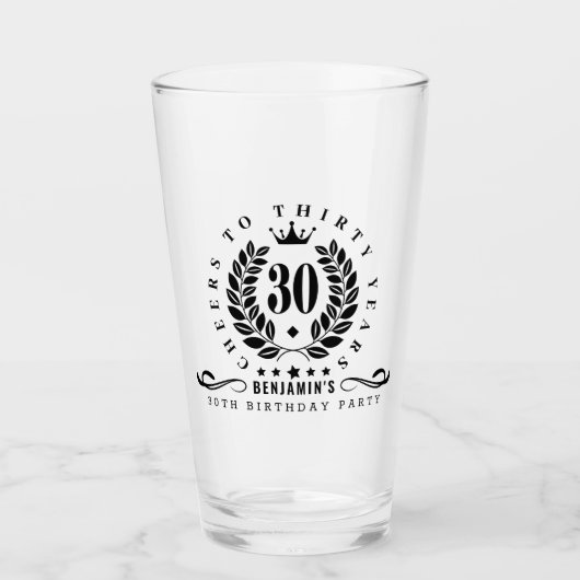 Cheers tot dertig jaar persoonlijke 30e verjaardag glas (Voorkant)