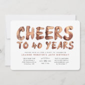 Cheers tot veertig jaar oud roos goud kaart (Voorkant)