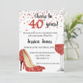 Cheers tot veertig jaar rode glitter-heels kaart (Staand voorkant)