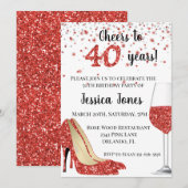Cheers tot veertig jaar rode glitter-heels kaart (Voorkant / Achterkant)